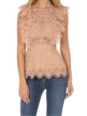 Nightcap Blush Peplum Eyelet Lace Ruffle Camisole Top Size 2